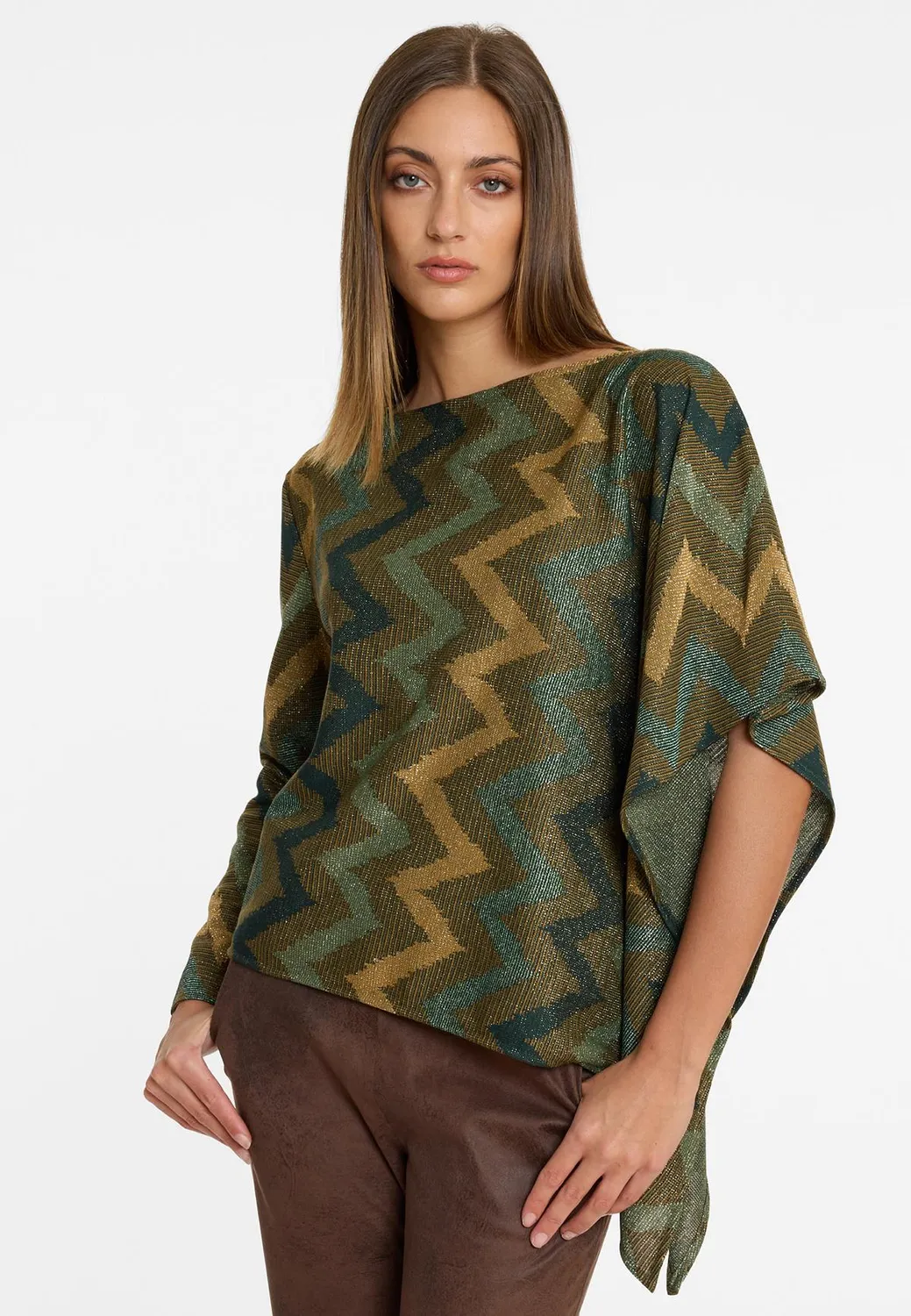 Ana Alcazar Avilo top lurex verde oro manica corta