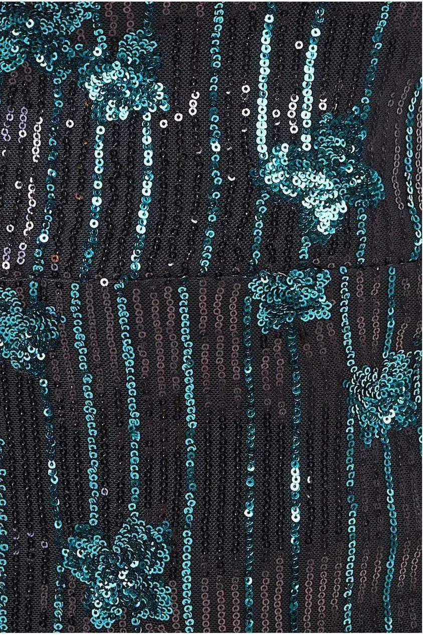 Goddiva abito midi verde paillettes piume taglia 12
