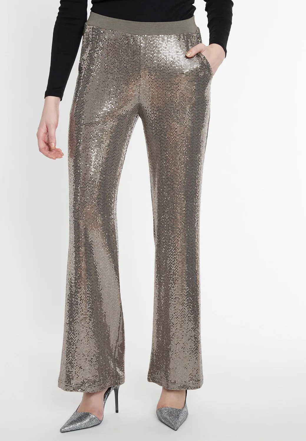 Ana Alcazar Saguna pantaloni paillettes argento dritti