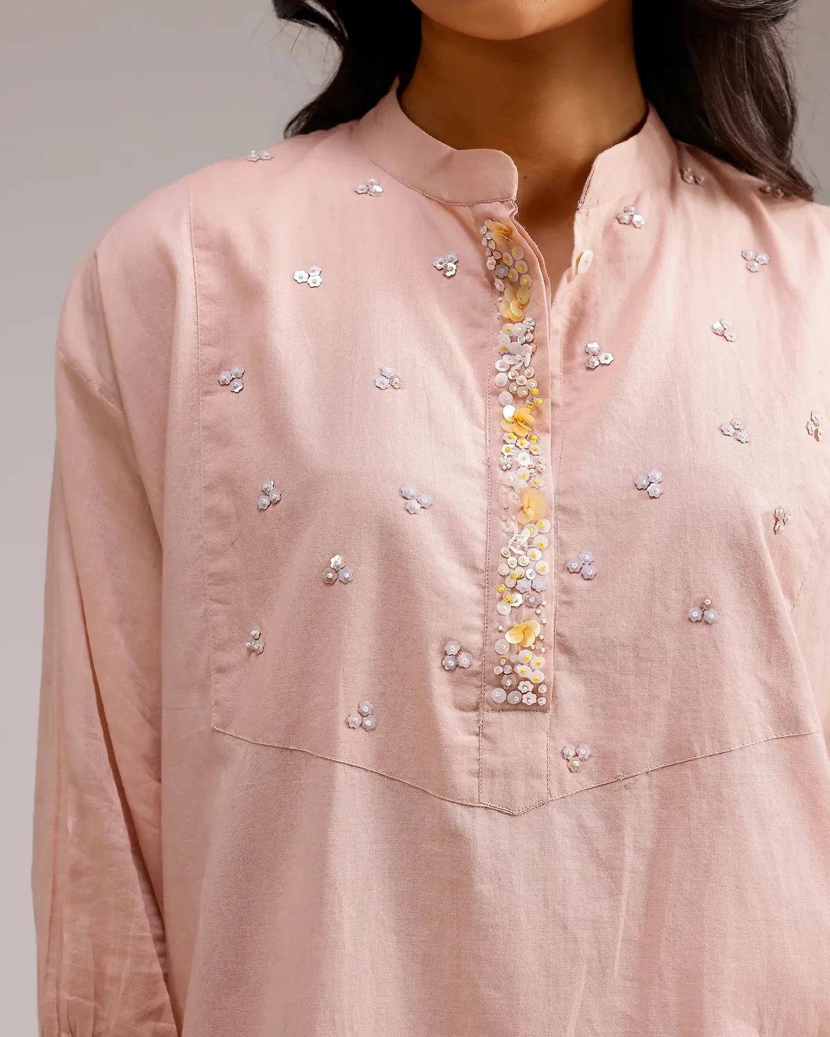 Our Dve Saanjh Grace kurta rosa flamingo cotone 3 pezzi