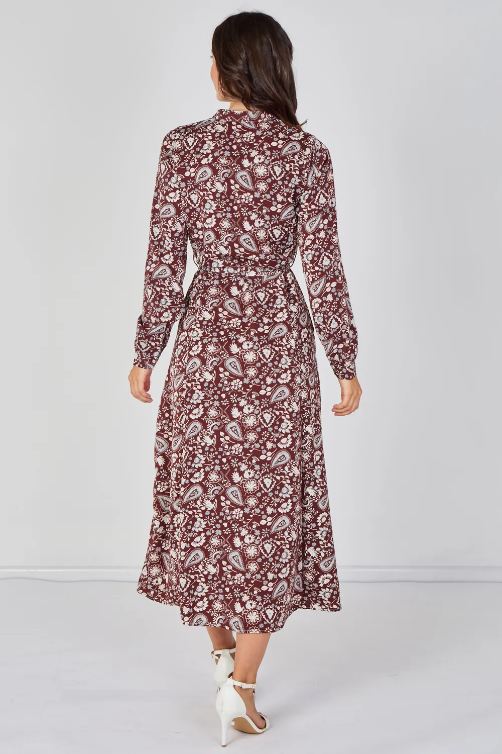 Love Sunshine abito camicia maxi bordeaux paisley
