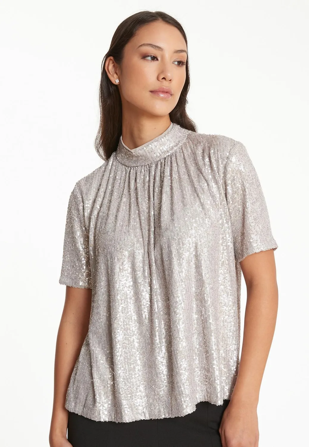 Ana Alcazar Tafina top paillettes argento