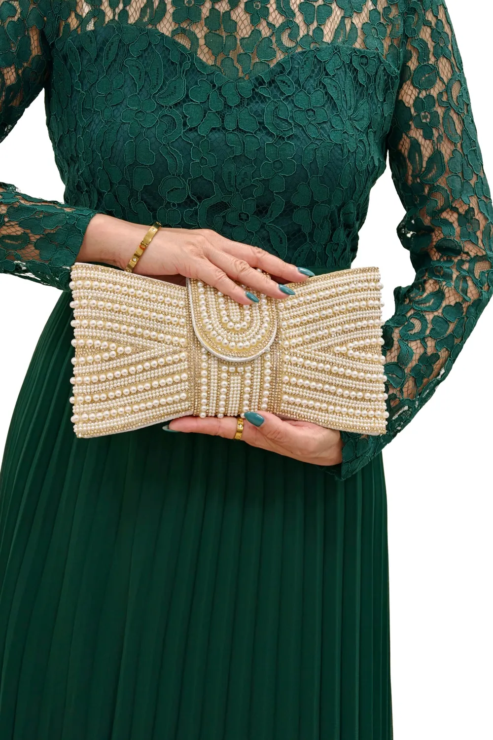 Double Second Pearl Bow pochette oro perle cerimonia