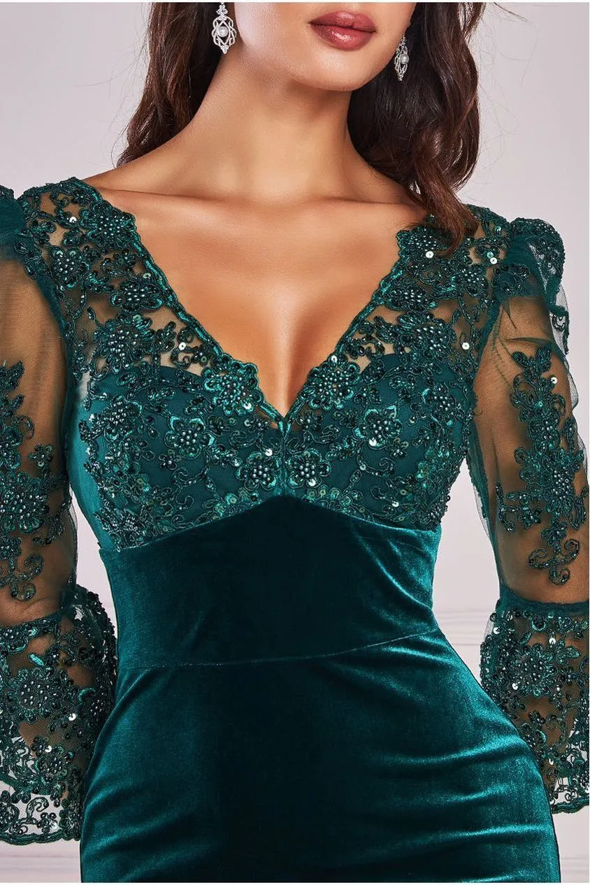Goddiva Scalloped Lace abito maxi verde smeraldo pizzo