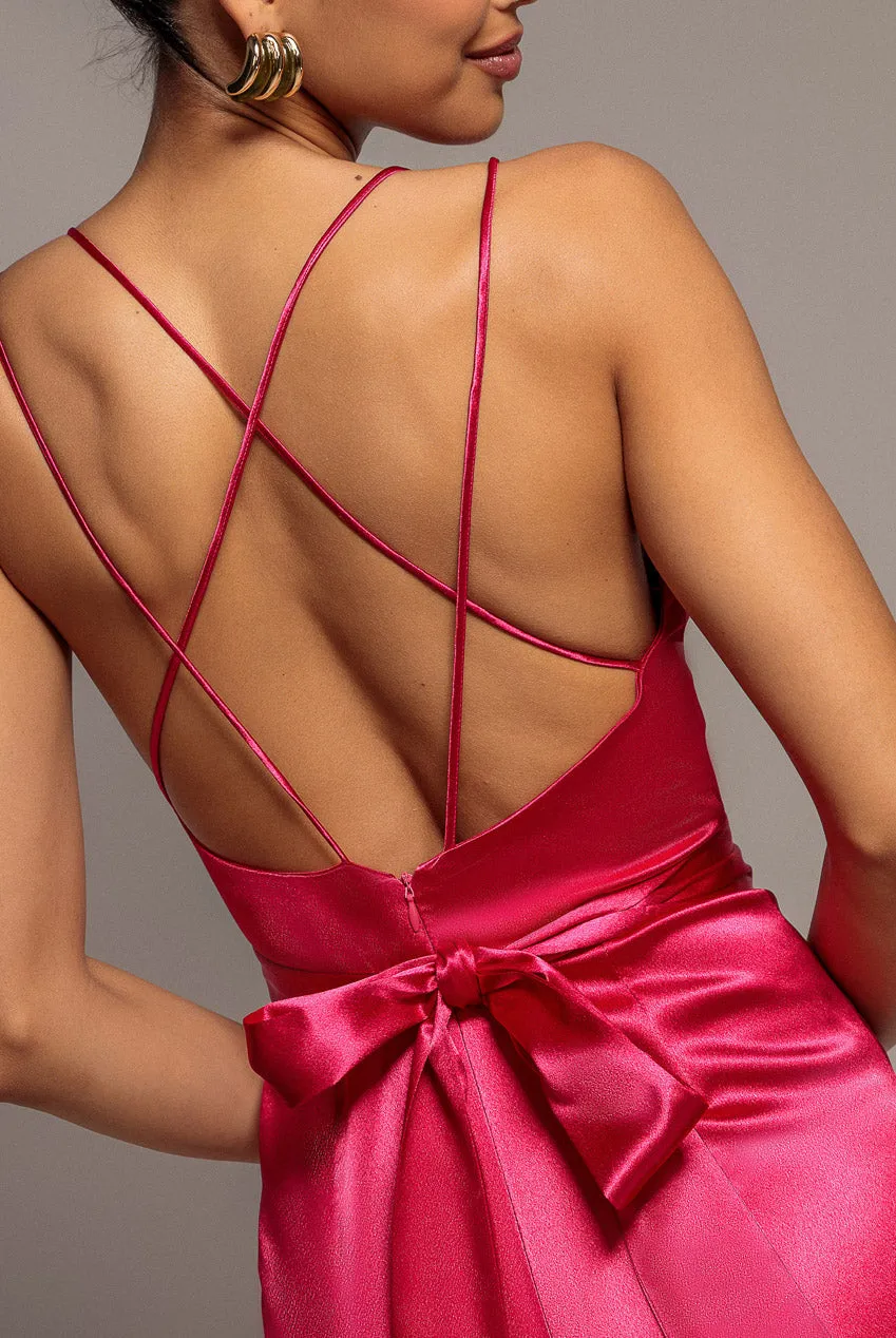 Goddiva Satin Cowl Neck tuta cerise raso