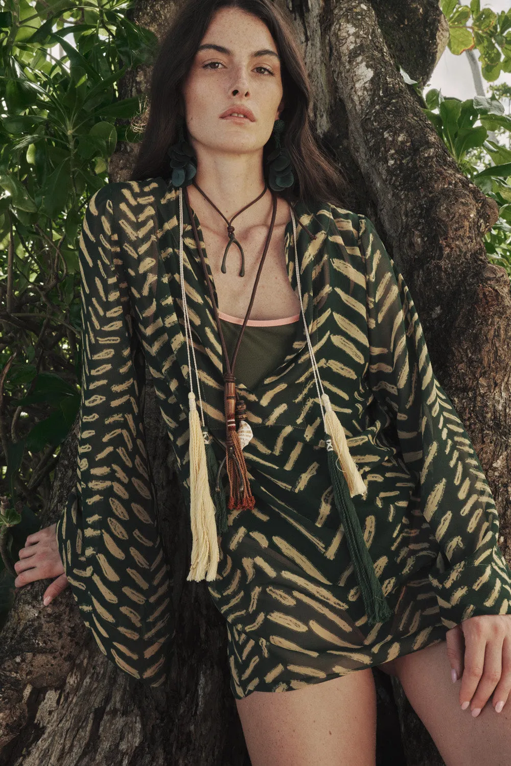 Johanna Ortiz Refugio De Sol abito tunica verde maniche corte