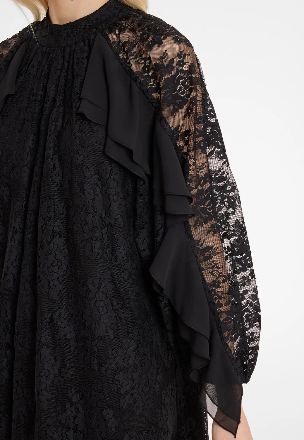 Ana Alcazar Abidy abito pizzo nero midi volant