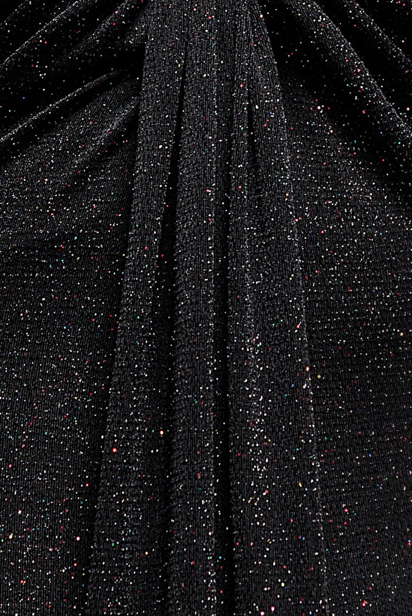 Goddiva Plunge Neck abito maxi lurex nero scollo profondo