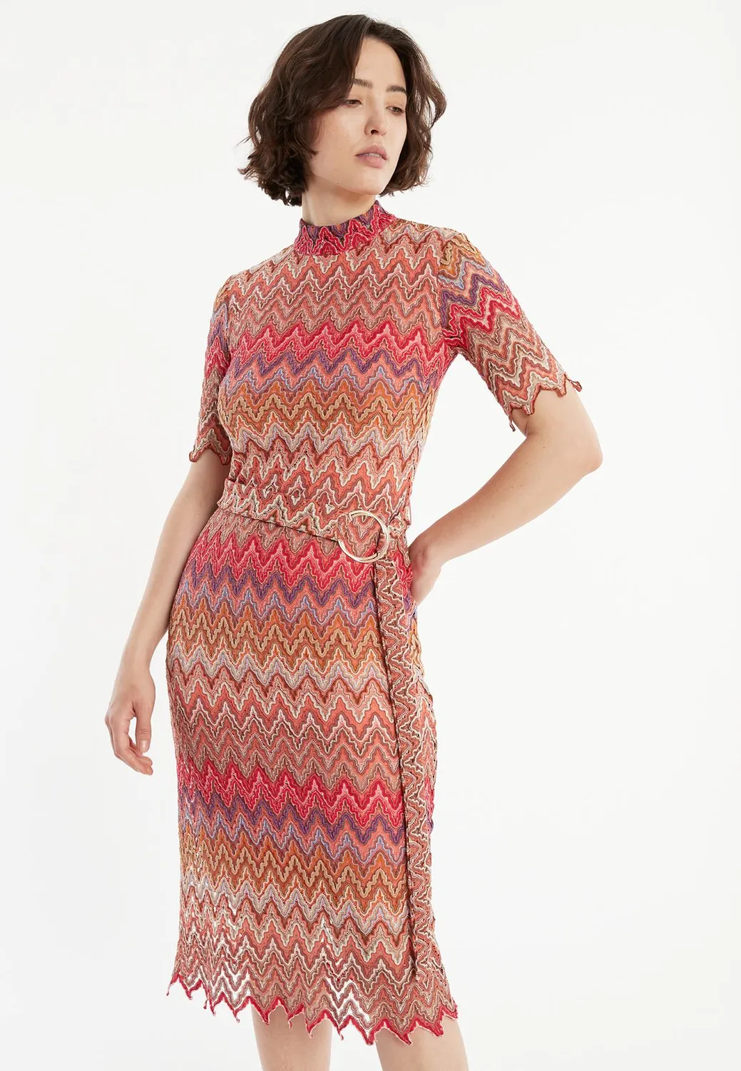 Ana Alcazar Zayara tubino midi maglia zigzag rosso