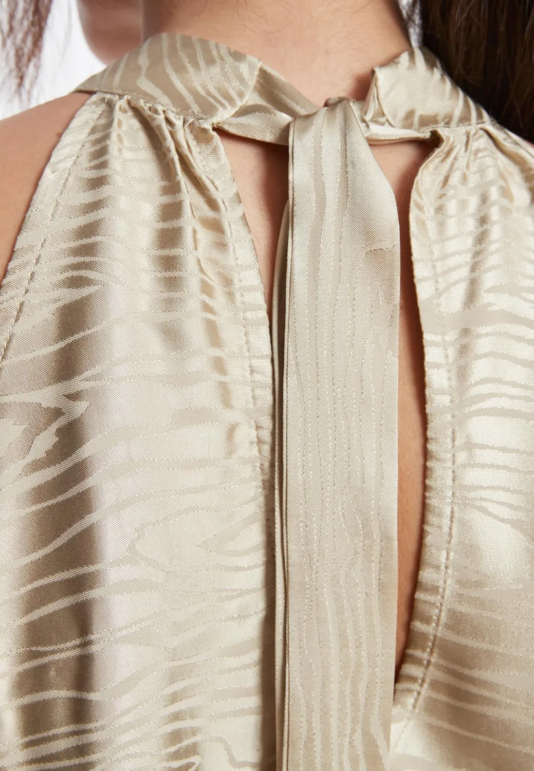 Ana Alcazar Zarly top satin oro scollo halterneck