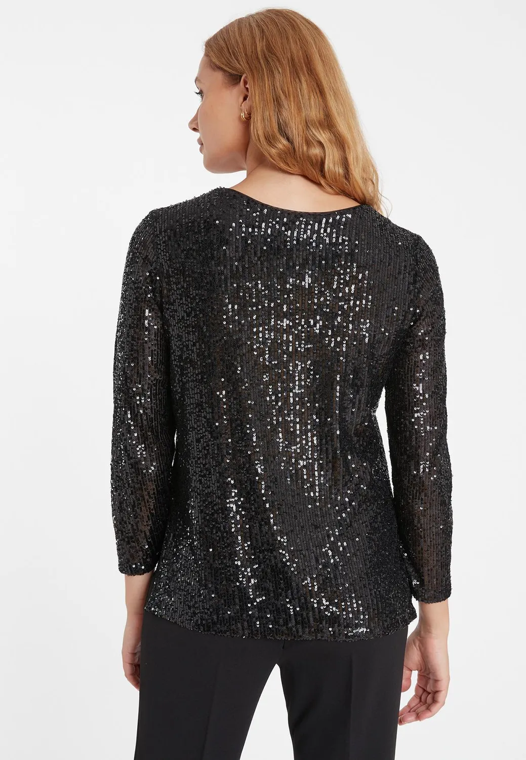 Ana Alcazar Saloa top nero paillettes maniche 7/8