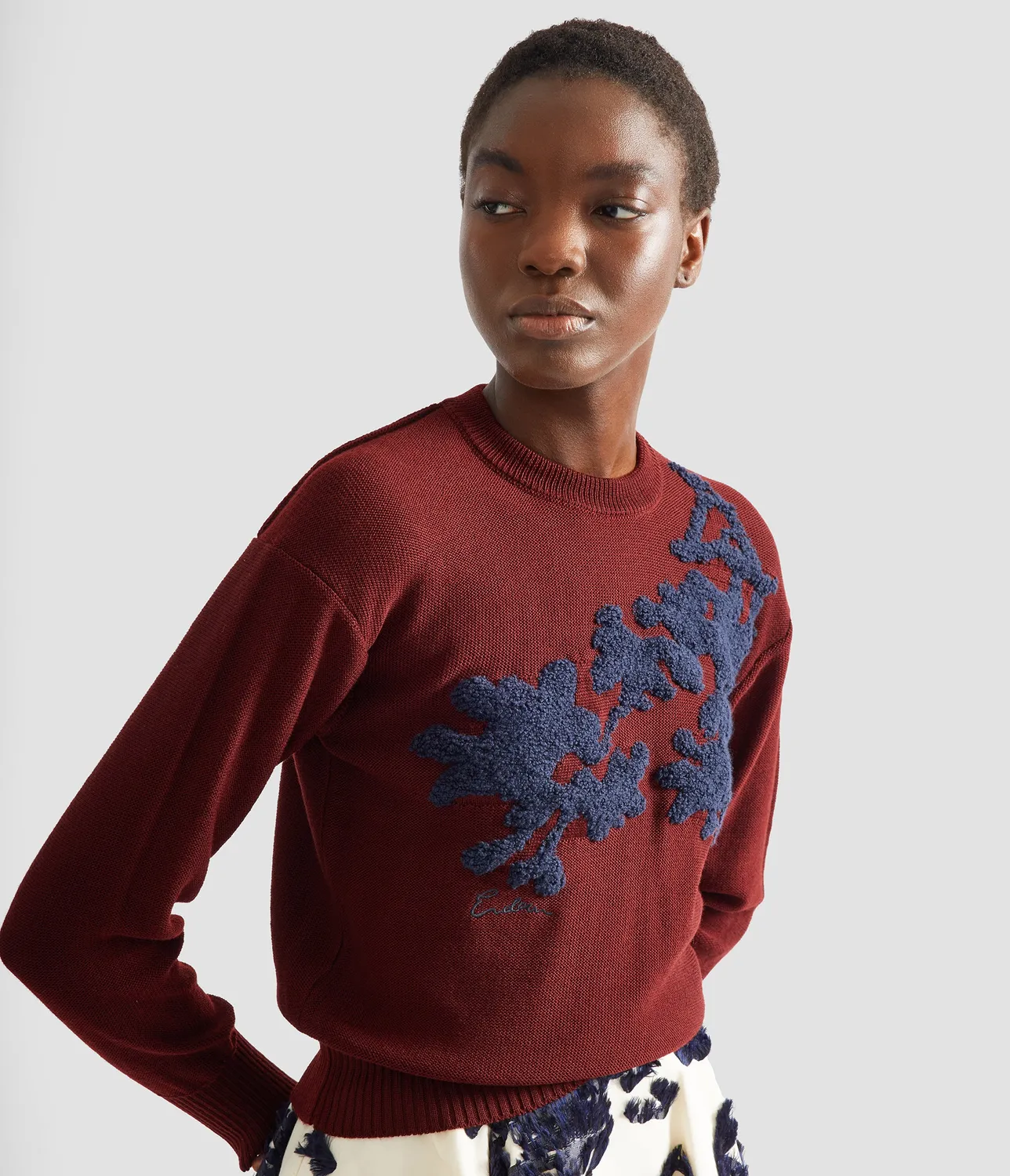 Erdem Fine Merino Wool Floral maglione bordeaux