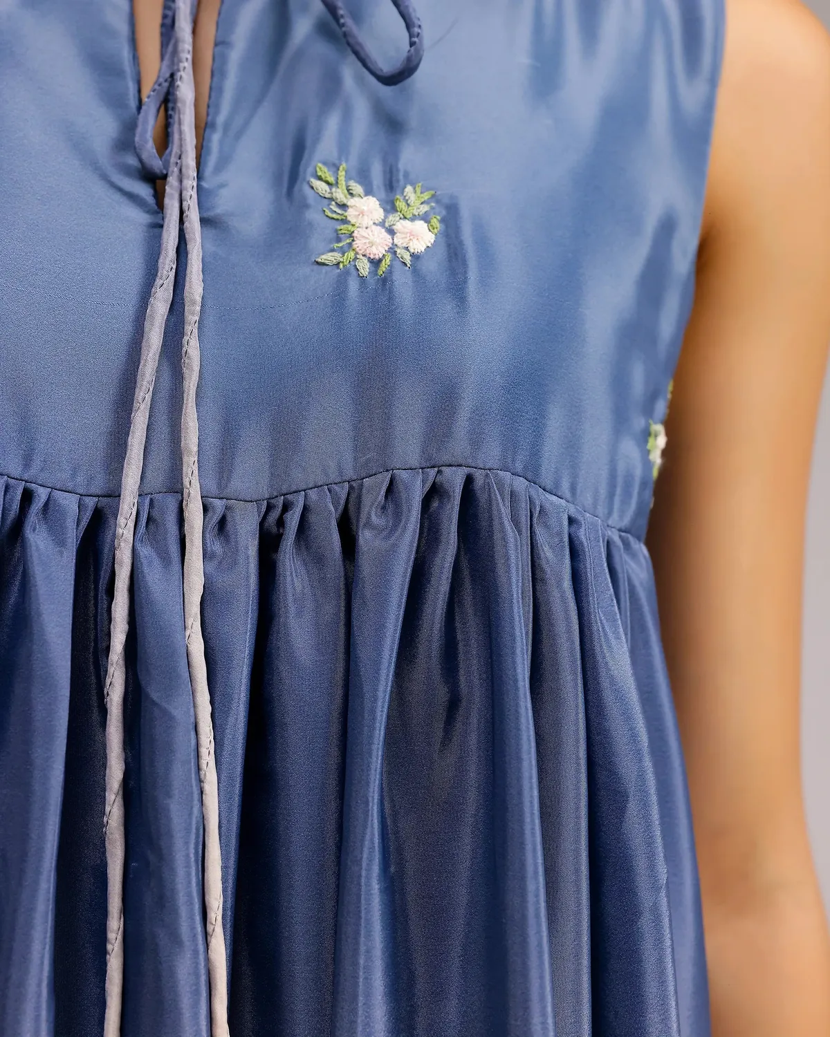 Our Dve Saanjh Blush Melt abito blu-beige crepe ricamato