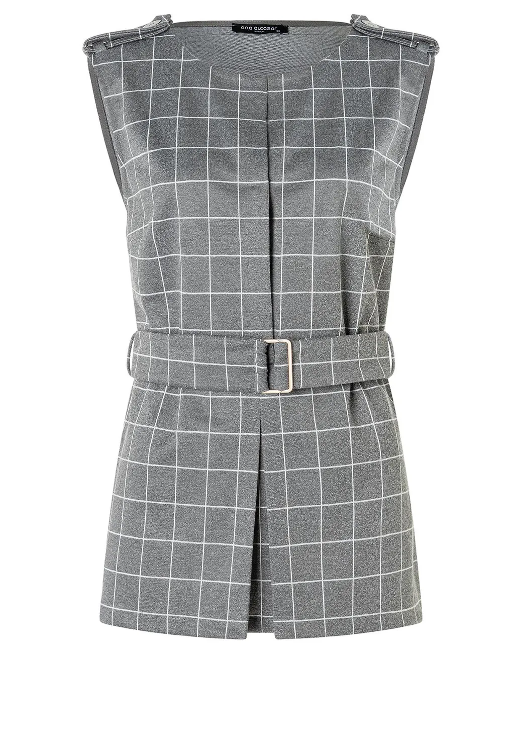 Ana Alcazar Amira gilet top grigio quadri con cintura