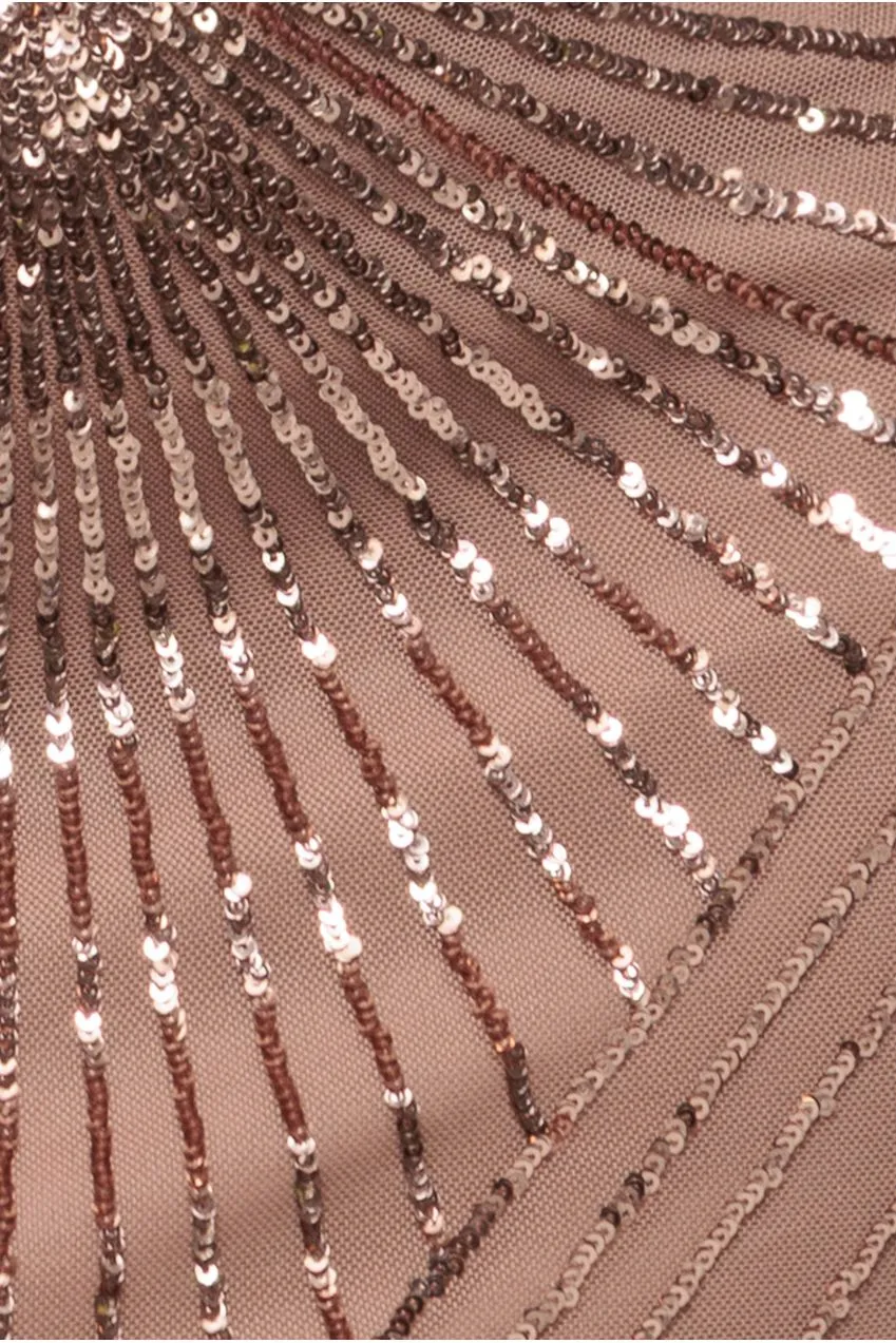 Goddiva Starburst abito maxi paillettes champagne sirena