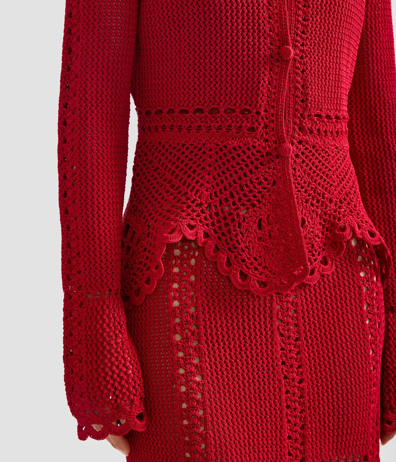 Erdem Cardigan Peplum Uncinetto Cotone Rosso