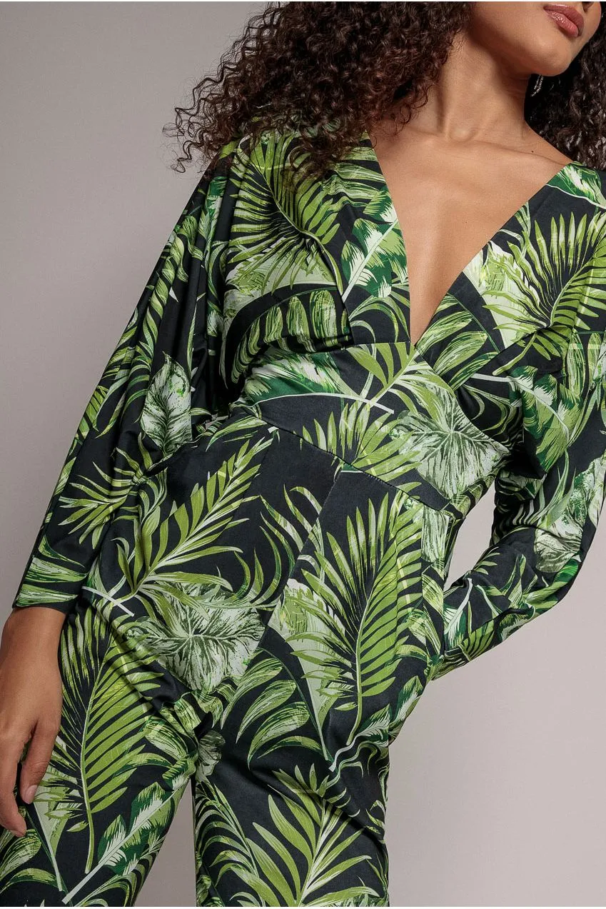 Goddiva tuta fantasia tropicale verde 8 scollo a V
