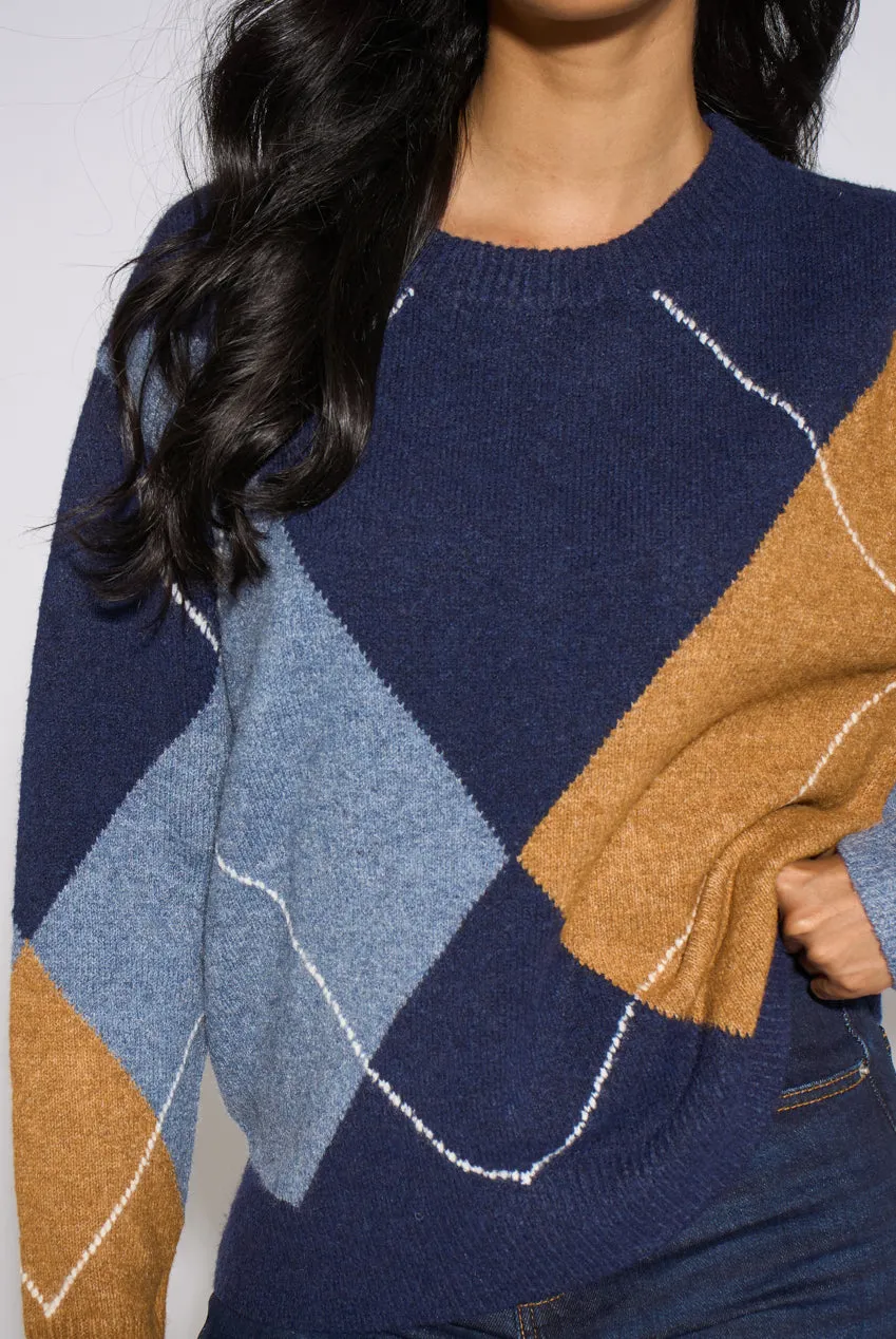 Gini London Argyle maglione blu navy maniche lunghe