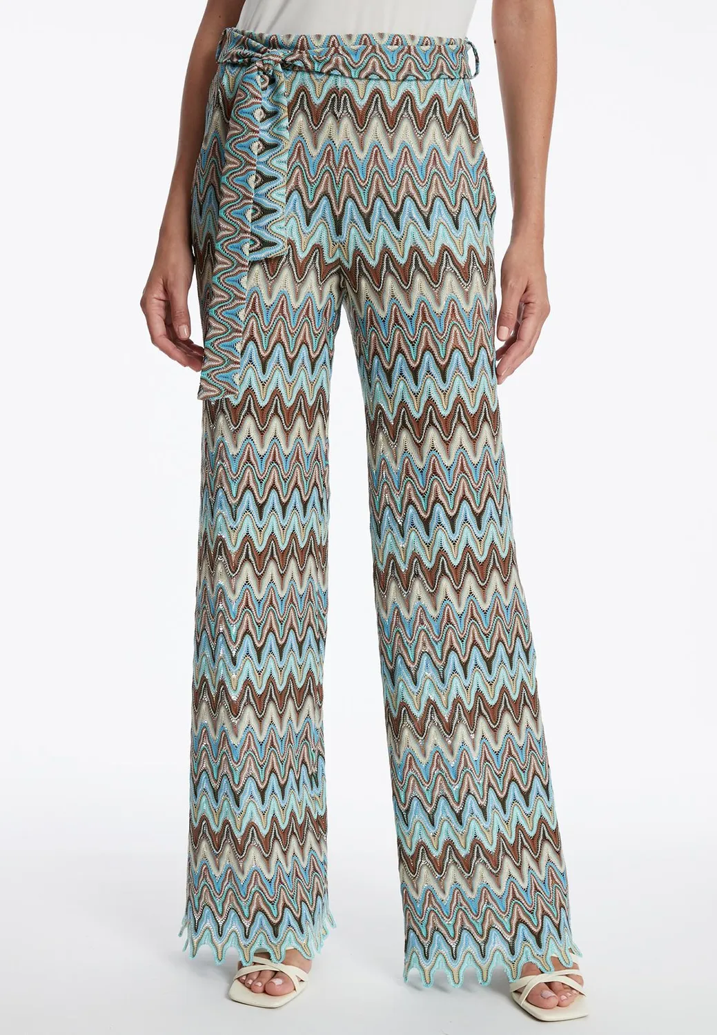 Ana Alcazar Zefoni pantaloni maglia zigzag azzurri