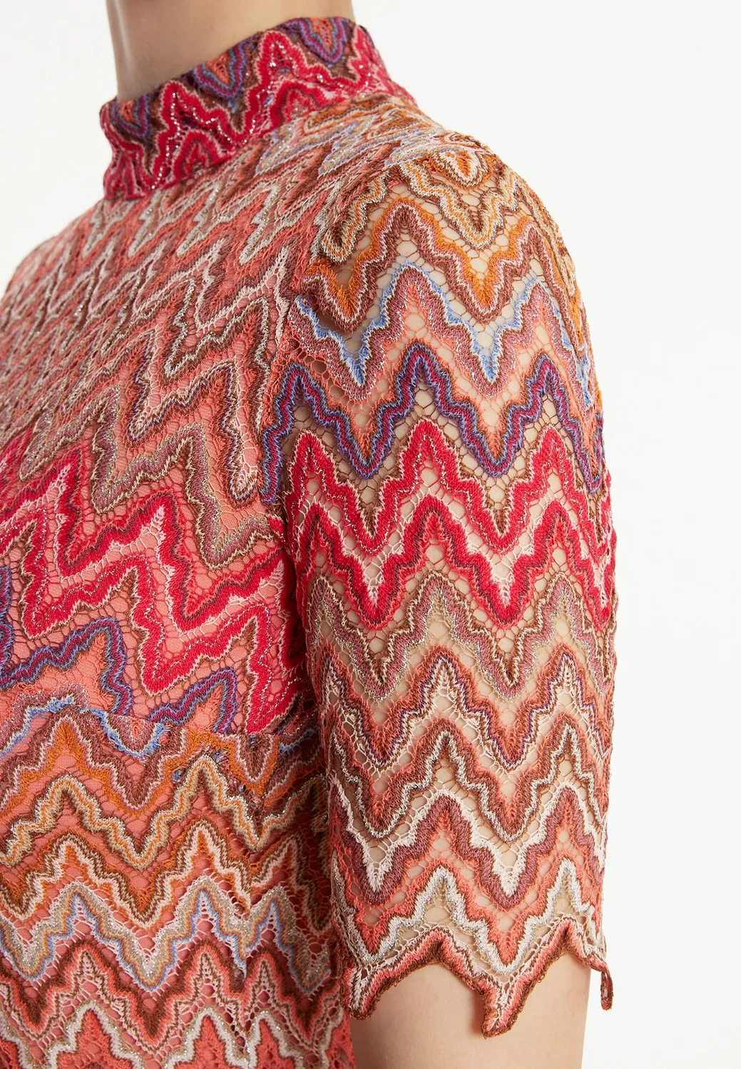 Ana Alcazar Zayara tubino midi maglia zigzag rosso