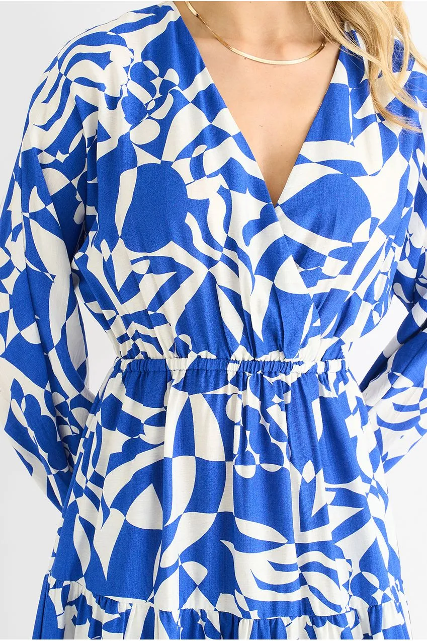Gini London Abstract Wrap Abito Midaxi Blu Fantasia