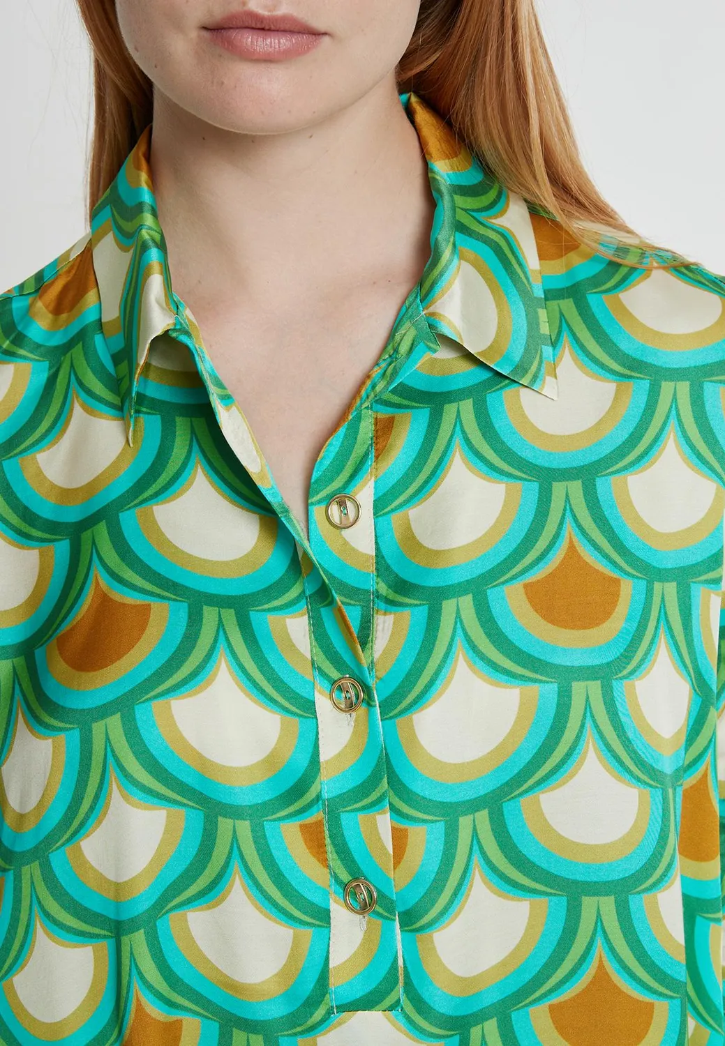 Ana Alcazar Kebby blusa camicia satin fantasia retro