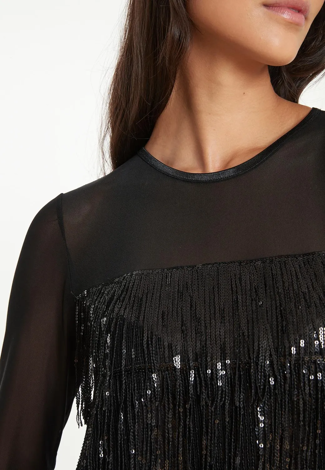 Ana Alcazar Tabine top paillettes frange nero