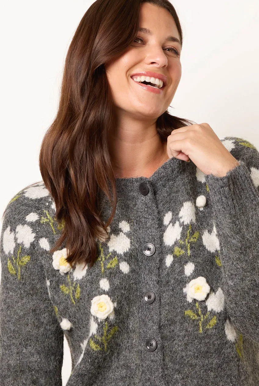 Blue Vanilla Floral Knit cardigan grigio scuro fiori
