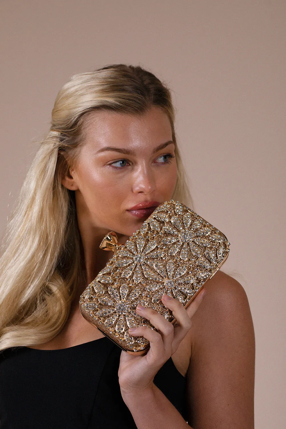 SVNX clutch pochette oro margherite catena