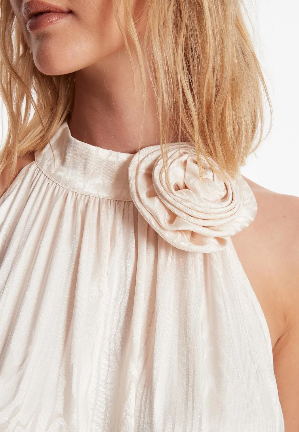 Ana Alcazar Zarta abito maxi raso bianco scollo halter