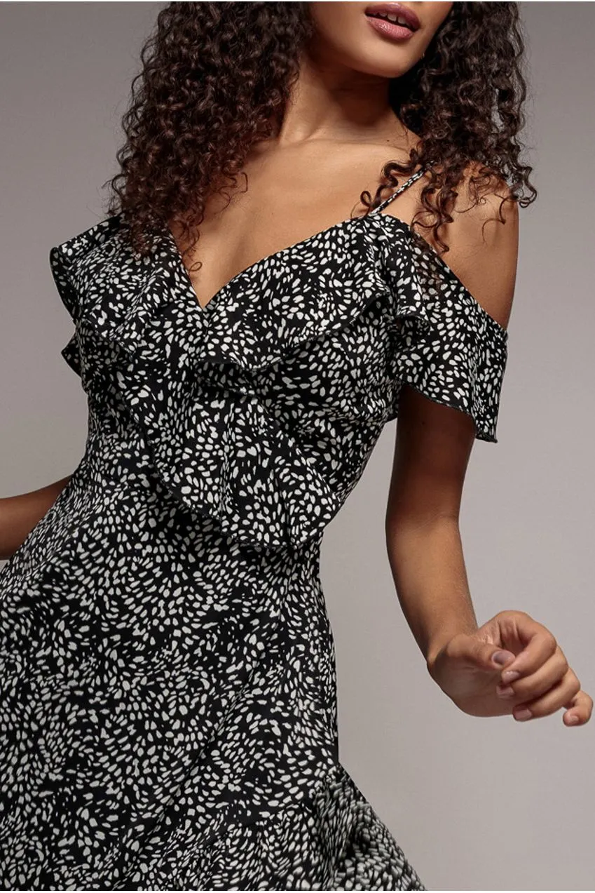 Goddiva Spaghetti Strap Polka Dot Wrap abito midi pois