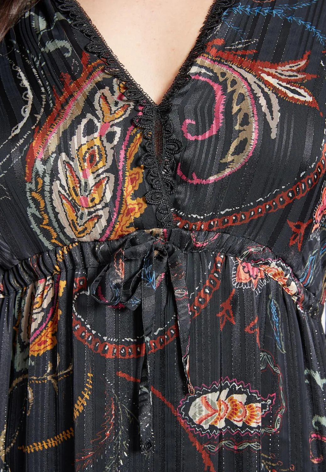 Ana Alcazar Habwy vestito lungo paisley balze
