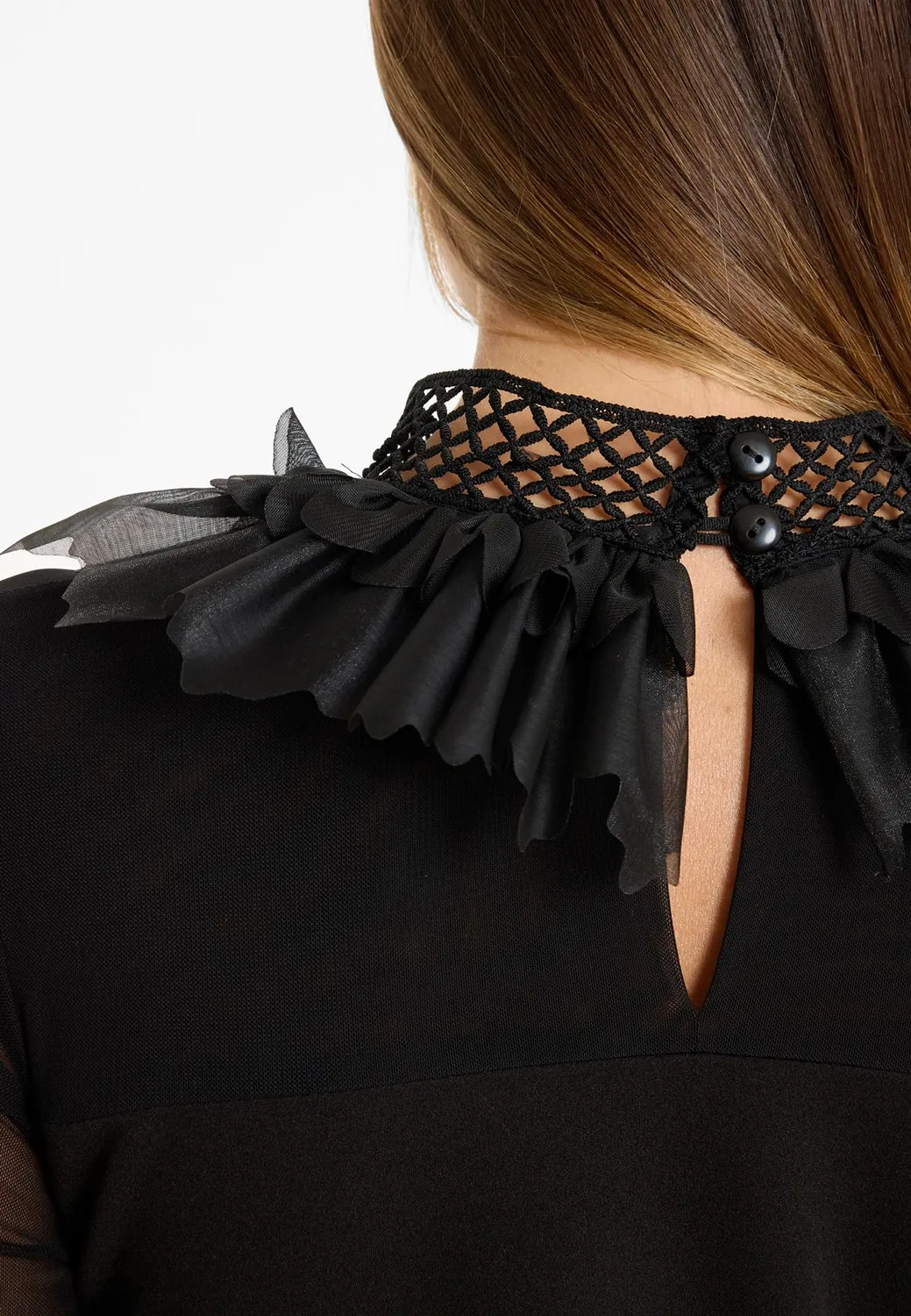 Ana Alcazar Afoly top nero collo rouches