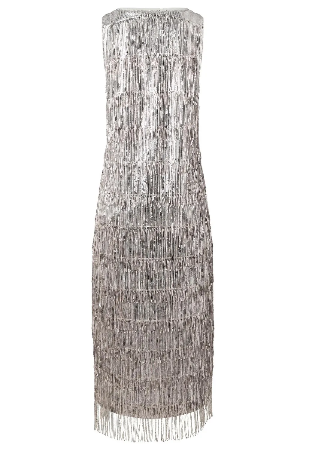 Ana Alcazar Tabyla abito midi paillettes argento frange