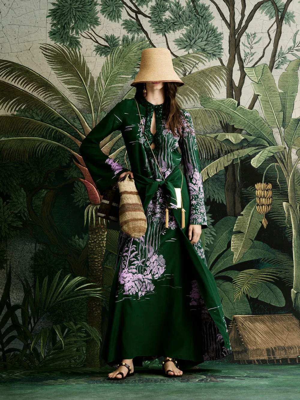 Johanna Ortiz Modern Landscape tunica verde seta