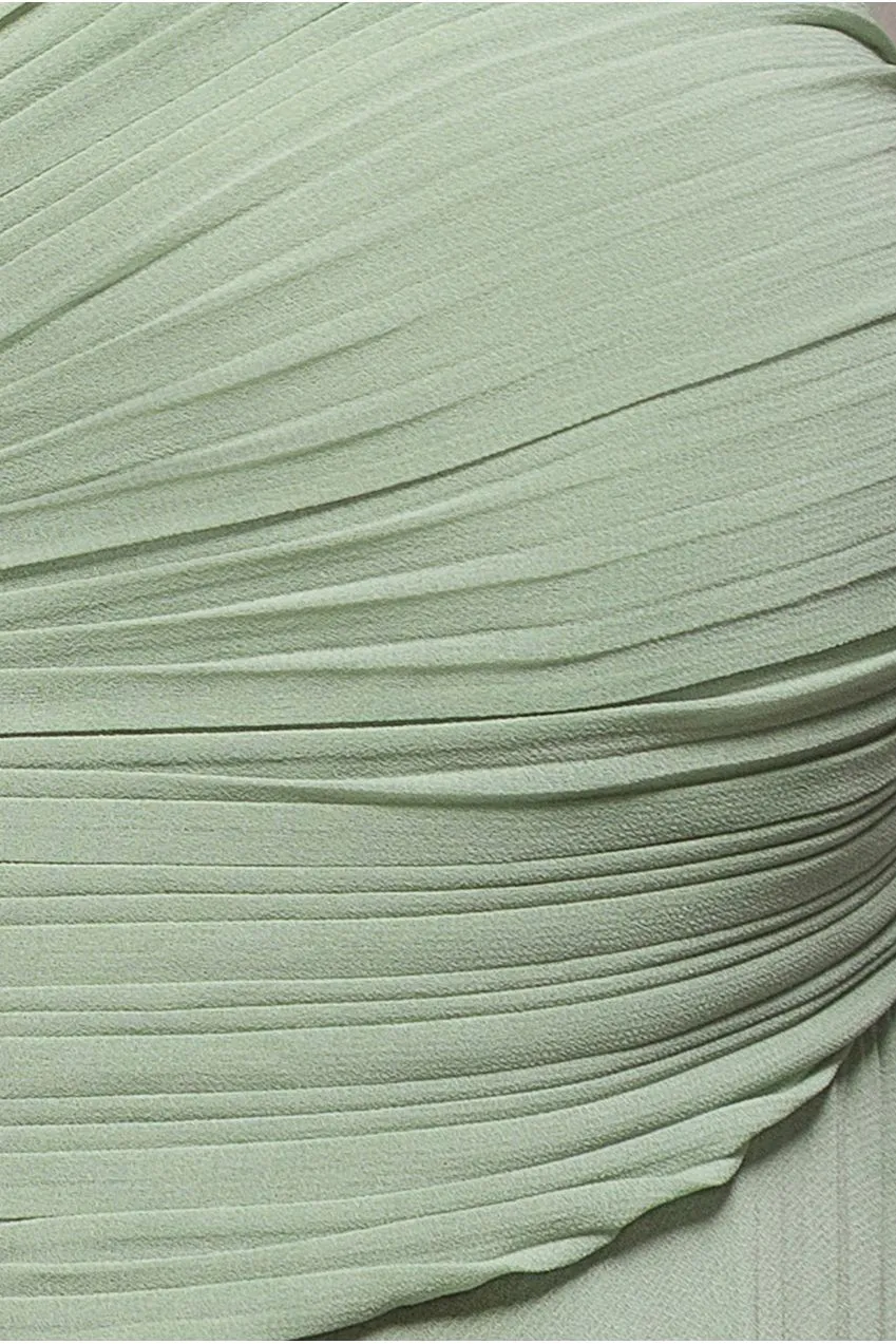 Goddiva Pleated Chiffon abito maxi verde salvia con coppe