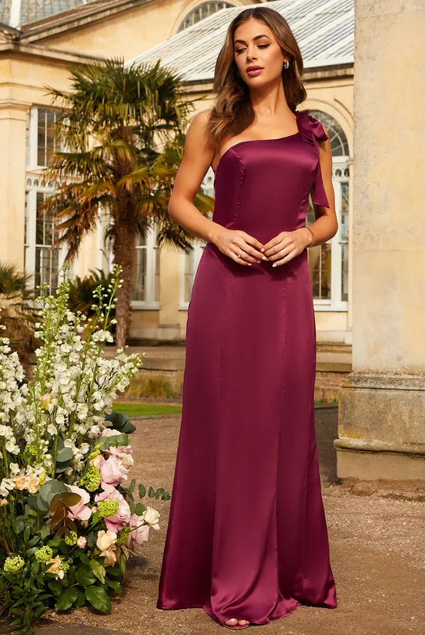 Chi Chi London abito monospalla satin maxi wine 155 cm