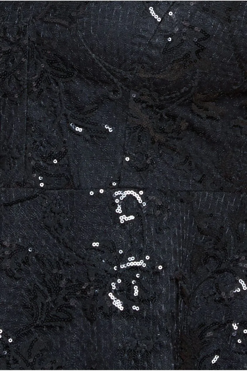 Goddiva Plus Sequin Lace abito midi nero pizzo