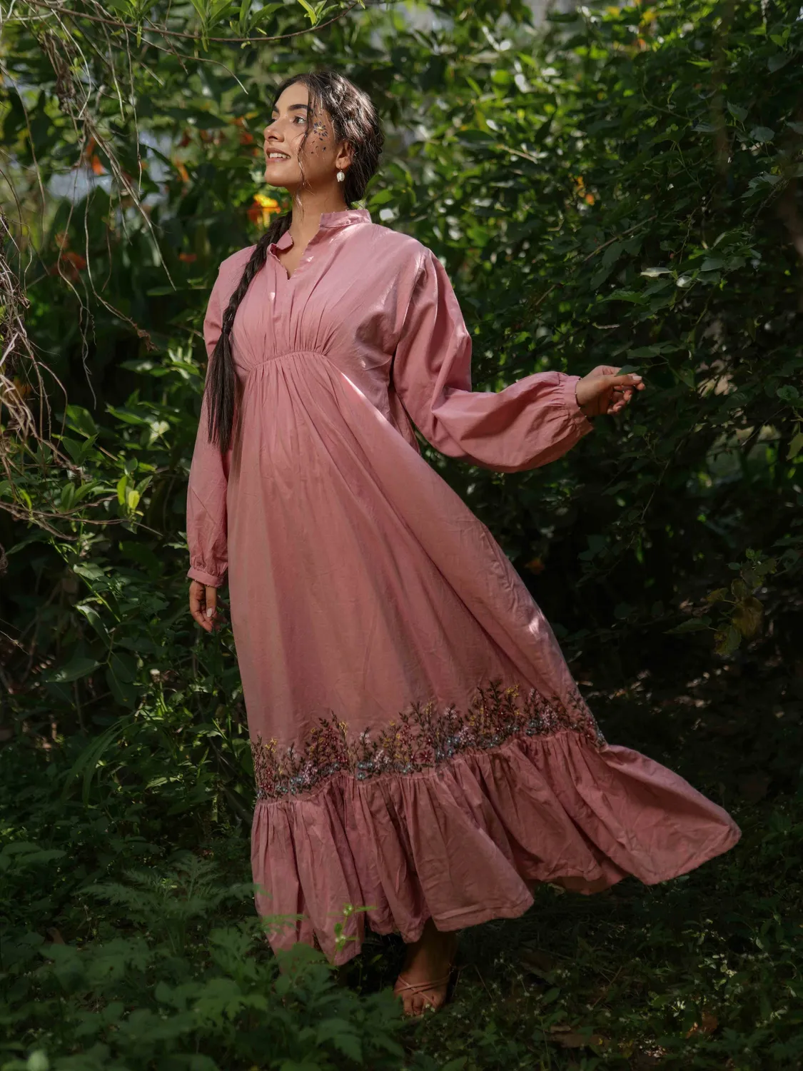 Our Dve Raphael Abito Maxi Rosa Cotone Ricamato