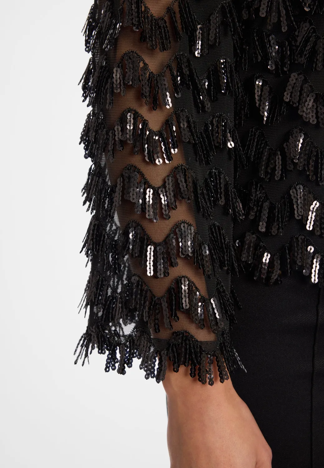 Ana Alcazar Ephira giacca frange paillettes nera