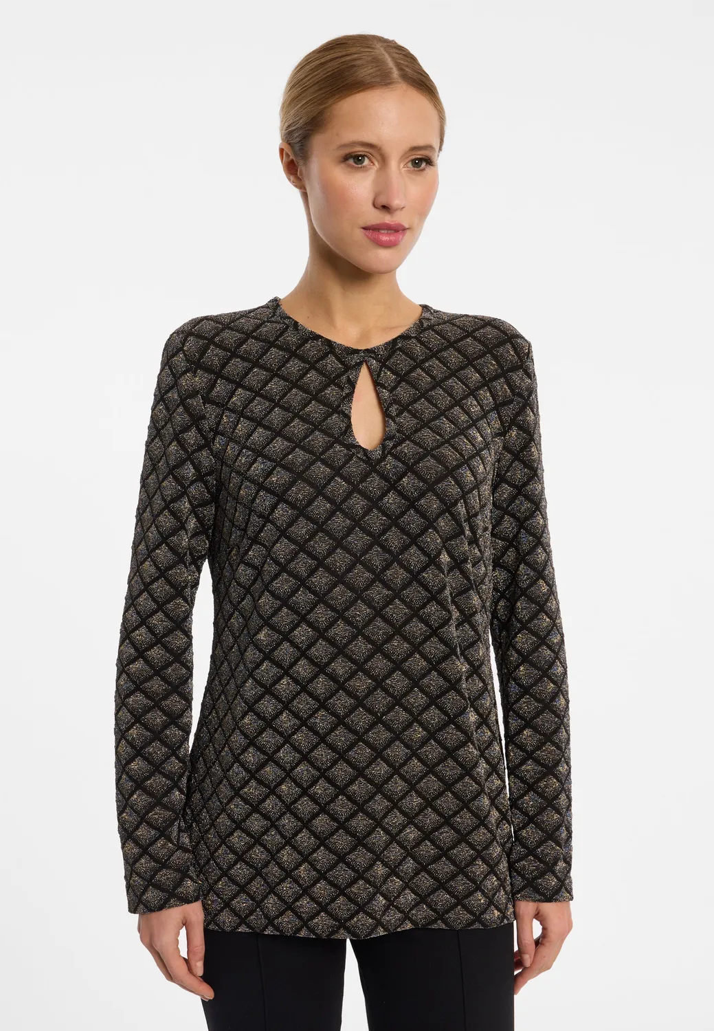 Ana Alcazar Enalor top lurex manica lunga nero