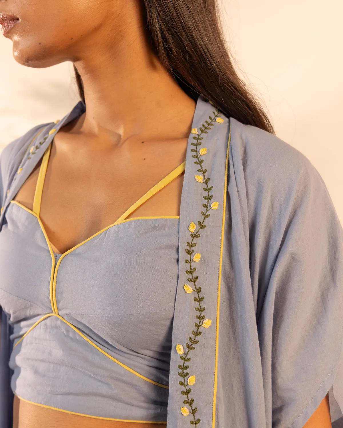 Our Dve Tangerine Zinnia top azzurro bustier cotone
