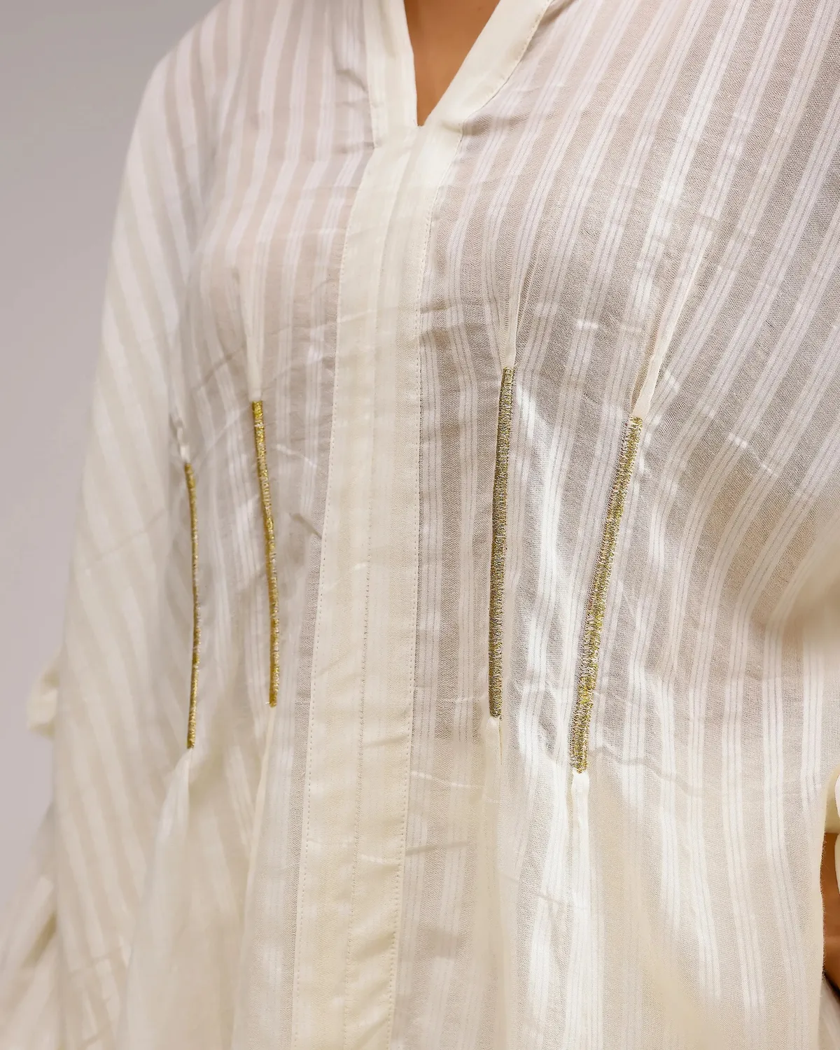 Our Dve Saanjh Silent Stripe top beige cotone