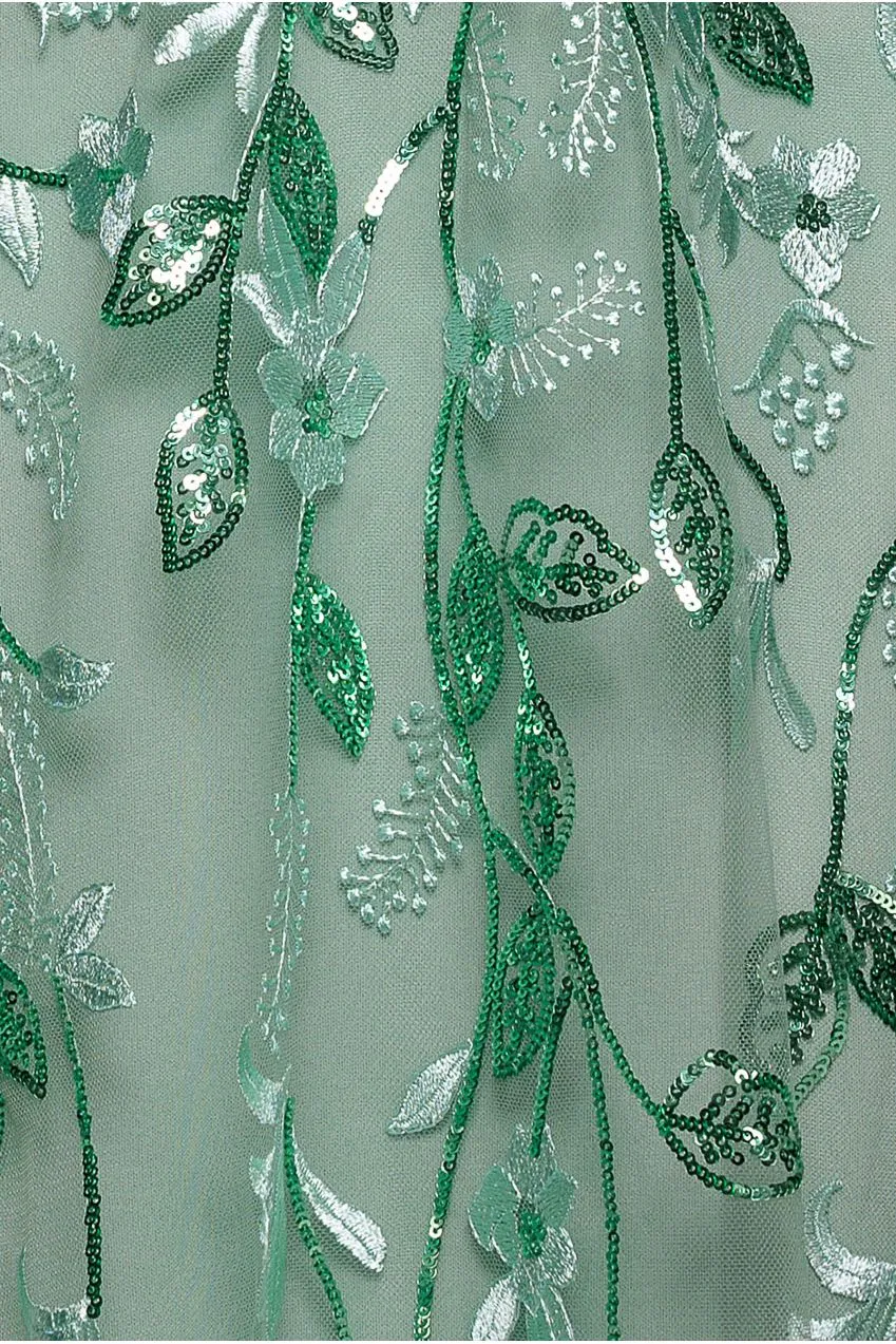 Goddiva Flared Sleeve abito maxi verde salvia ricamato