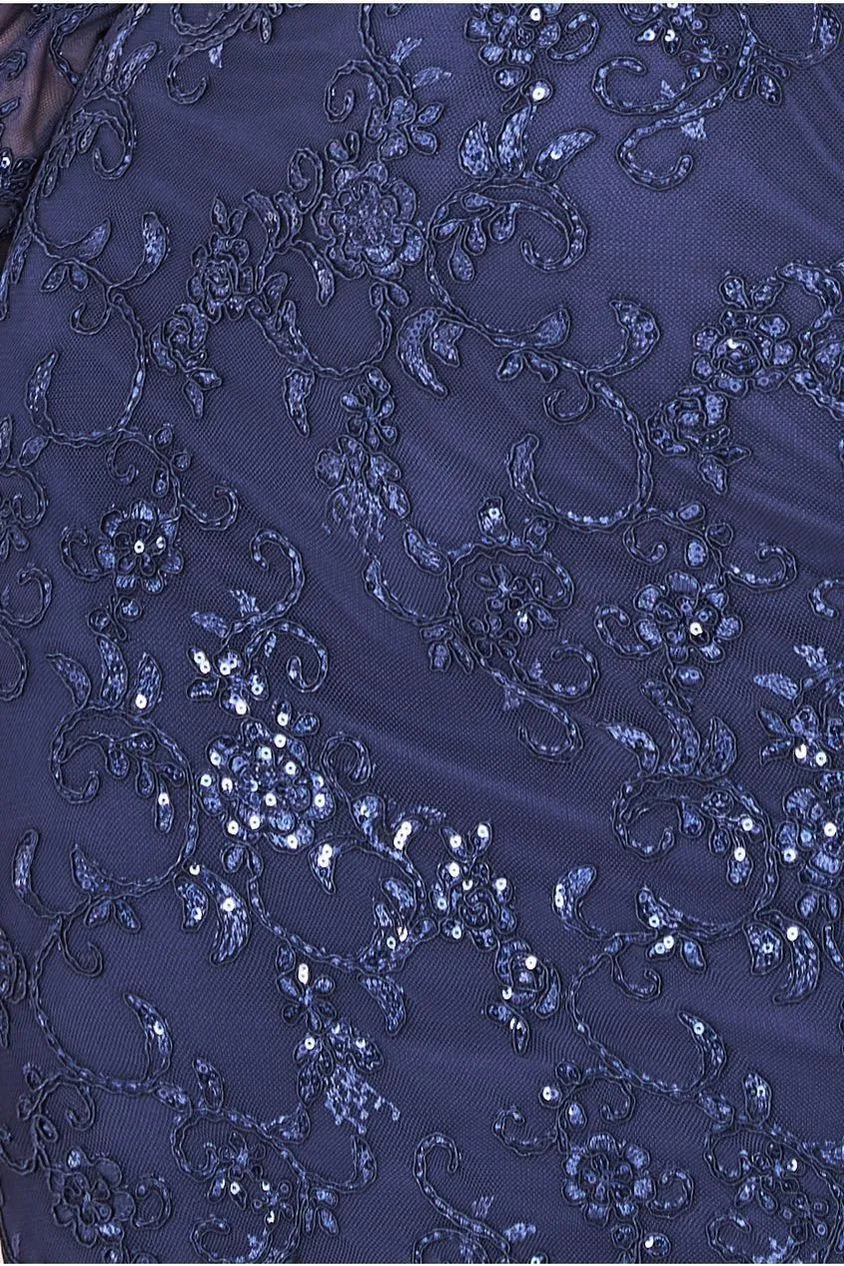 Goddiva Scalloped Lace Maxi Dress Abito Pizzo Blu Navy