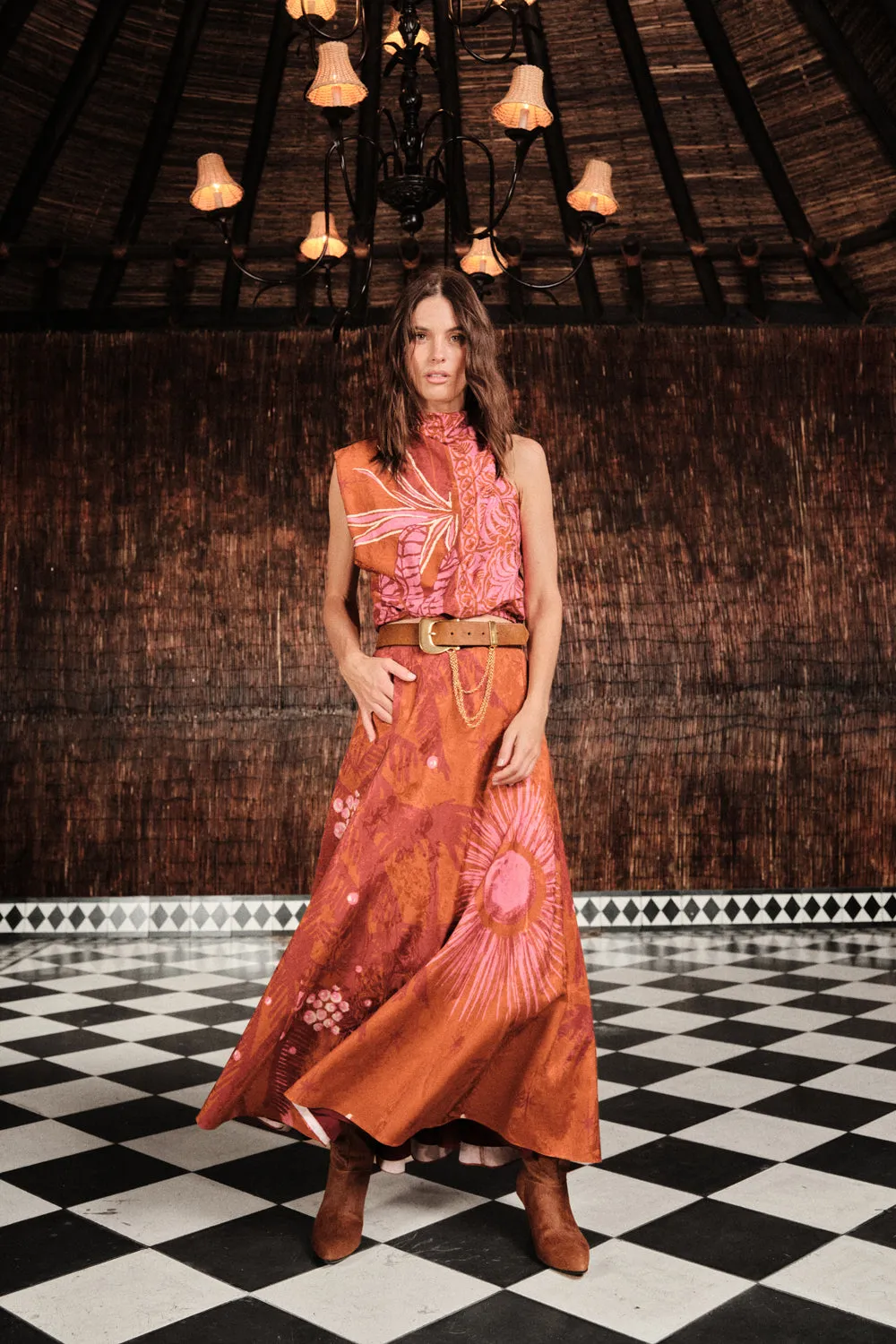 Johanna Ortiz Encanto De Isla gonna jacquard ruggine lunga