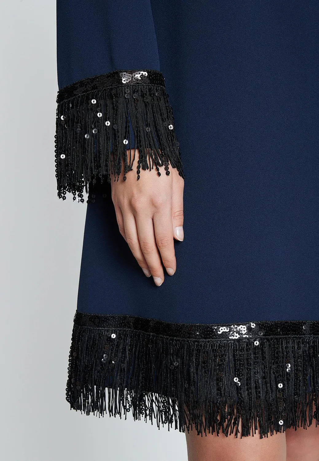 Ana Alcazar Imones abito frange blu linea A paillettes