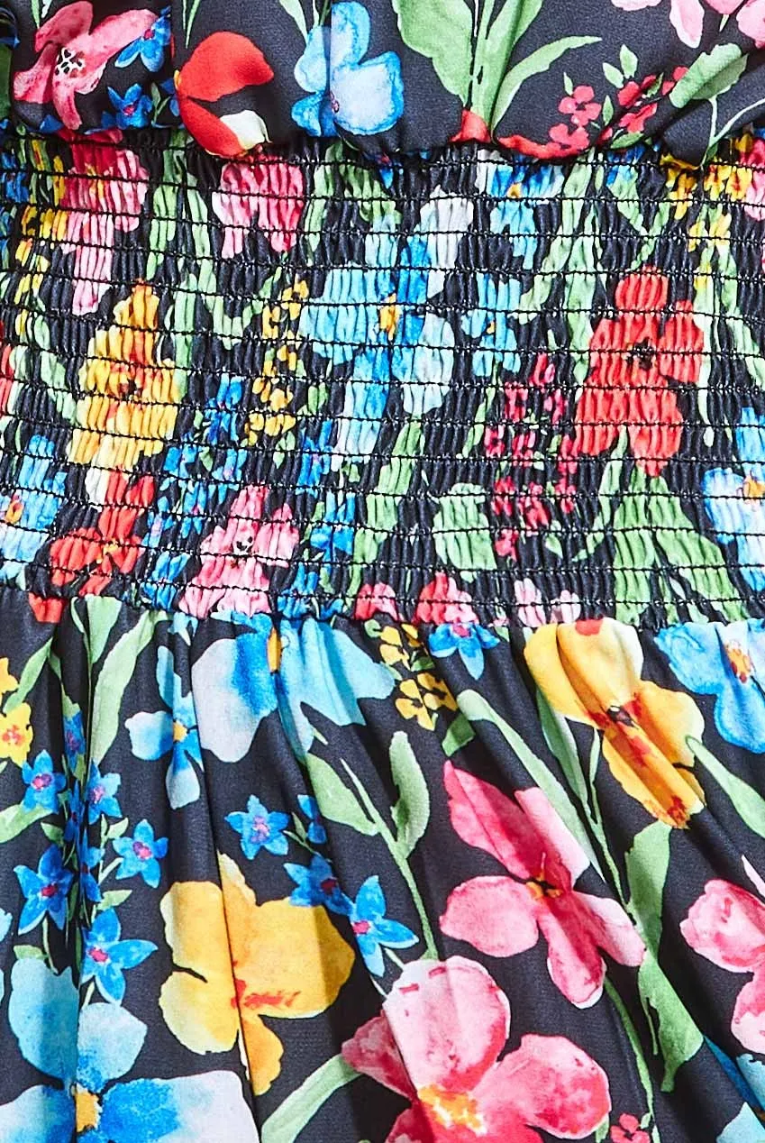 Goddiva Off Shoulder Floral abito midi nero a fiori