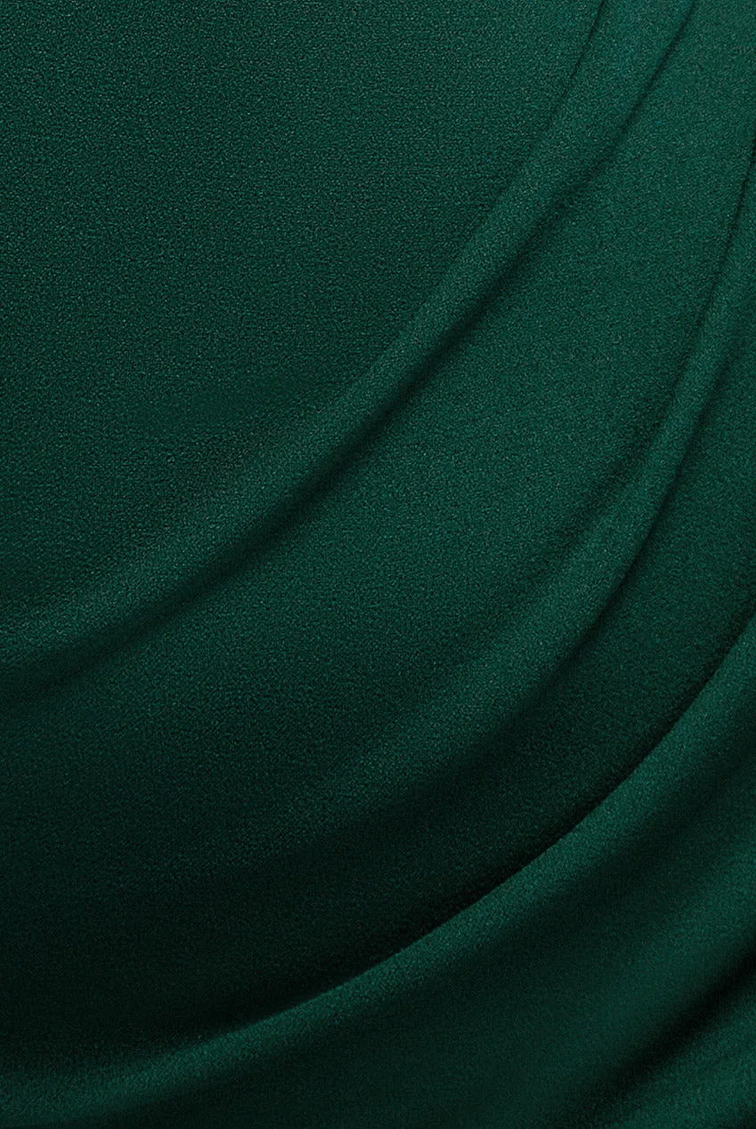 Goddiva Scuba Crepe Pleated Bardot abito verde smeraldo