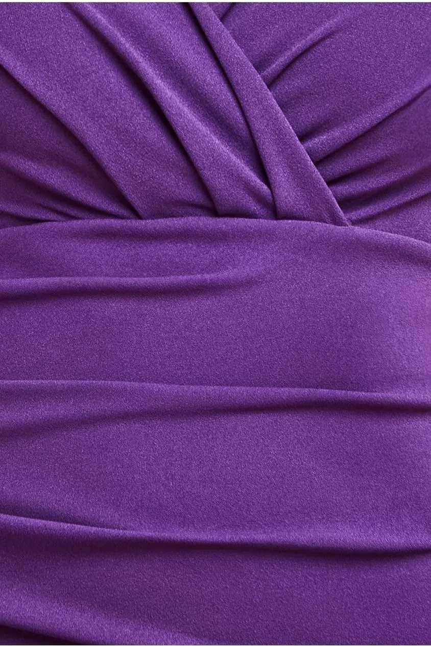 Goddiva DR1092 Bardot Abito Maxi Plissettato Viola